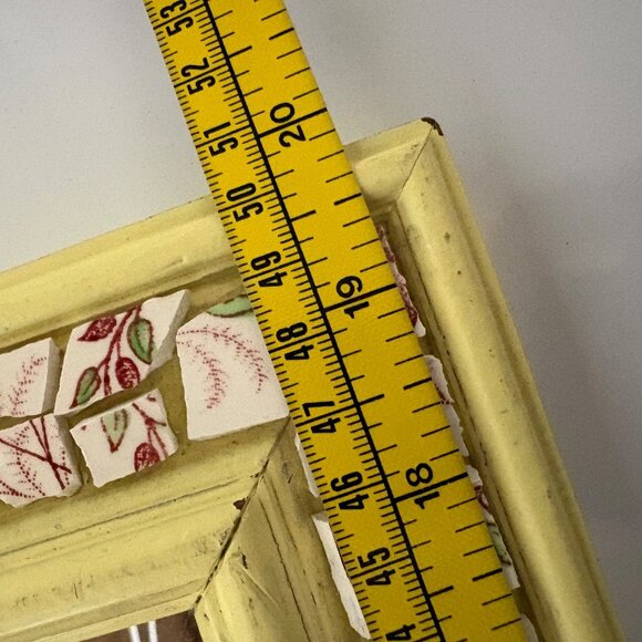 Mosaic Yellow Mirror Handcrafted Floral Tile Frame Shabby Chic Wall Decor VTG - Picture 5 of 8